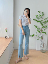 (Quiet shop) horn pants 150 small taller with high waist jeans light blue open underpants