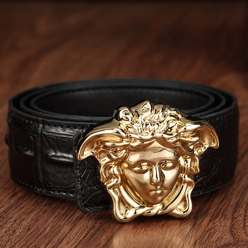 Light Luxury Fanjia Belt Gold Medusa Black Leather Crocodile Pattern Belt Men's Business Pin Buckle Pure Copper Belt