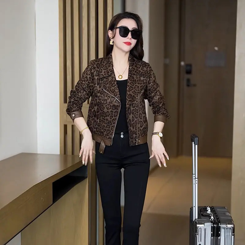 Retro Style, Age-Reducing Leopard Print Short Jacket for Women, 2025 Spring New Fashion, Age-Reducing, Slimming and Versatile Top