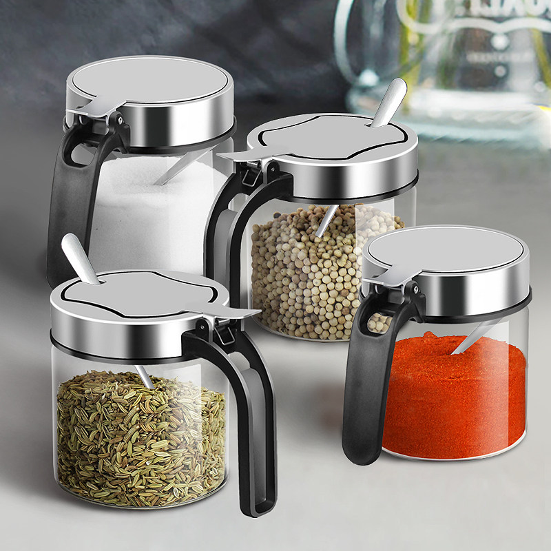 Seasoning box glass seasoning jar seasoning bottle large stainless steel lid kitchen supplies salt pepper jar combination pack household