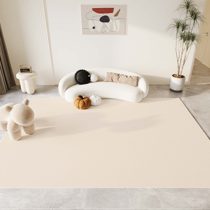 Pvc Carpet for Living Room, Cream Style, Solid Color, Suitable for Children Crawling, Wipeable, Washable, Waterproof, Thin Leather, Bedroom Floor Mat