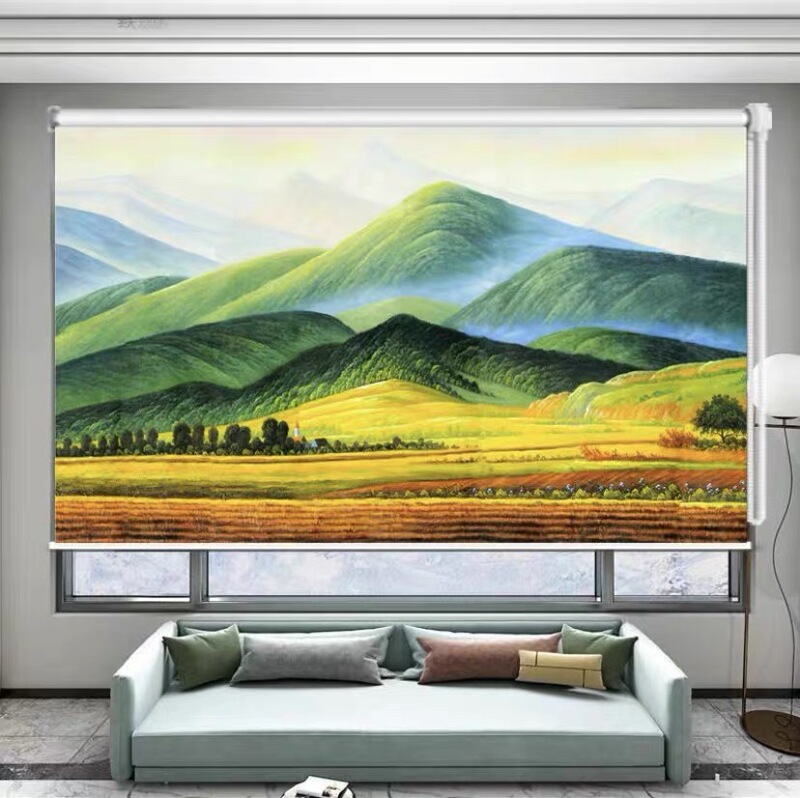 Landscape Scroll Curtain, Water-Free Background Picture, Office, Living Room, Bedroom, Blackout, Sun Protection, Heat Insulation Curtain, Decorative Roll-Up Curtain Landscape Scroll Curtain, Water-Free Background Picture, Office, Living Room, Bedroom, Blackout, Sun Protection, Heat Insulation Curtain, Decorative Roll-Up Curtain