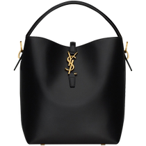 YSL Saint Laurent Womens LE 37 Black Glossy Leather Handbag Bucket Bag