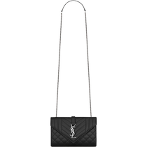 YSL Yves Saint Laurent Womens ENVELOPE Small Black Grained Quilted Leather Handbag