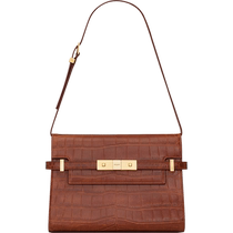 Chinese Valentines Day gift] YSL Yves Saint Laurent womens MANHATTAN small dark caramel color crocodile pattern shoulder bag