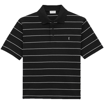 Chinese Valentines Day gift] YSL Yves Saint Laurent mens black CASSANDRE striped pique POLO shirt