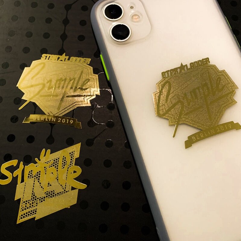 csgo sticker gold signature metal paste crown s1mple notebook colorful chassis knins gold paste around