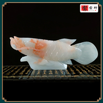 Natural jade Gold Dragon fish Merchants Residence Decoration Living Room Opening for the high-end daily desktop Pendulum Gift for Gift