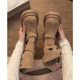 Khaki Short Boots for Women, Autumn Height-Increasing Thick-Soled Martin Boots, Chunky Heel Biker Boots, Stretch Slim Boots, Two-Way Denim Boots