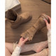 Khaki Short Boots for Women, Autumn Height-Increasing Thick-Soled Martin Boots, Chunky Heel Biker Boots, Stretch Slim Boots, Two-Way Denim Boots