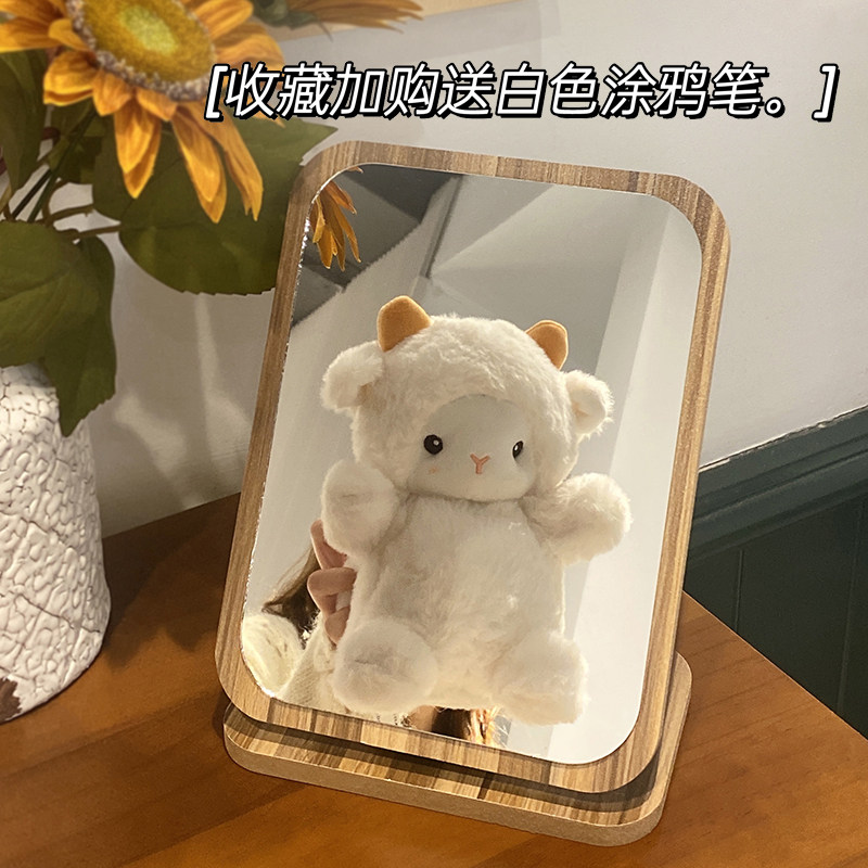 Mirror Makeup Mirror Student Dormitory Desktop Dressing Mirror Household Bedroom Wood Folding in Wind Small Mirror