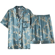 Silk pajamas mens summer ice thin short-sleeved shorts mens large size casual and comfortable silk home suit set
