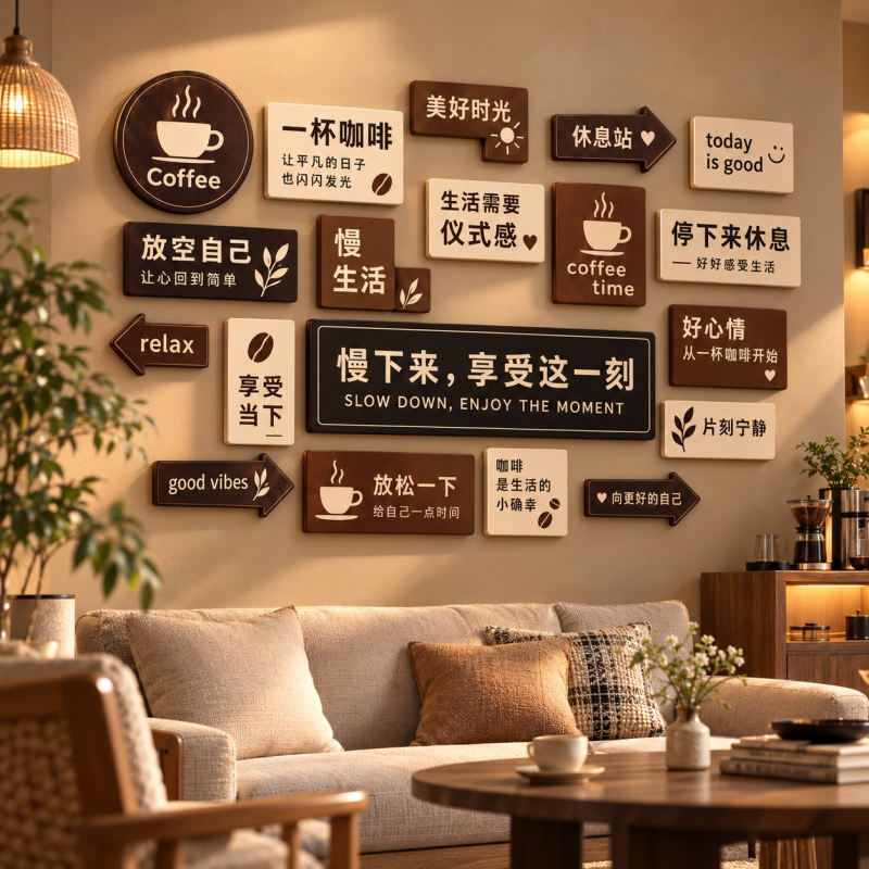 Coffee Shop Cultural Wall Decoration Coffee-Themed Wall Hangings Artistic Background Design Supplies Selection Set