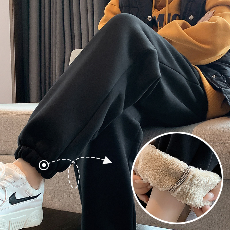 Pants women's fleece outer wear sweatpants winter thickening sports 2021 new lamb velvet cotton casual pants slimming