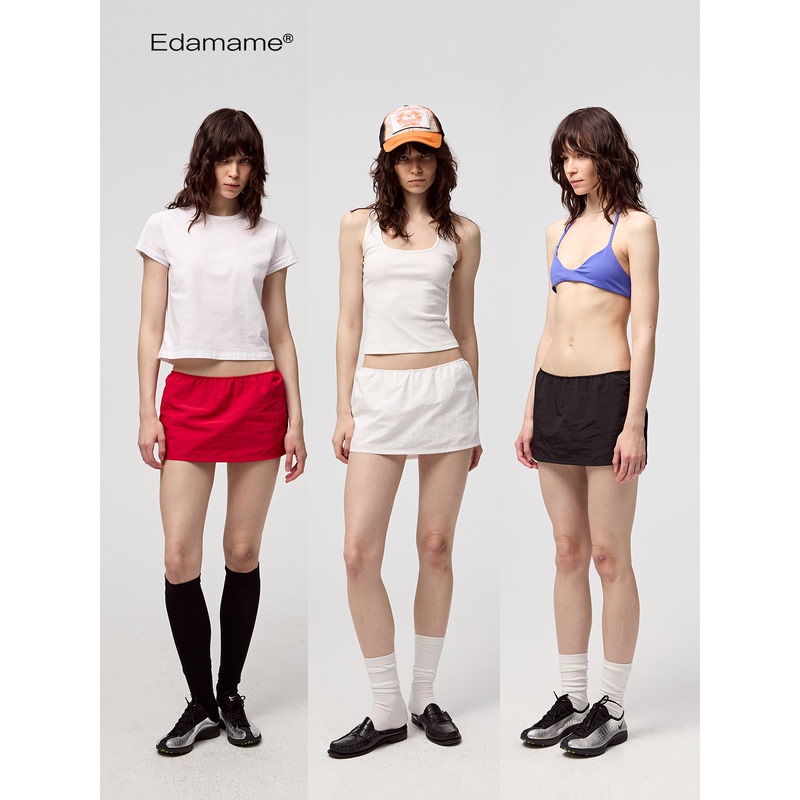Emm Thin Elastic Quick-Drying Easy Mini Skort Low-Waisted Skort Black/White/Red