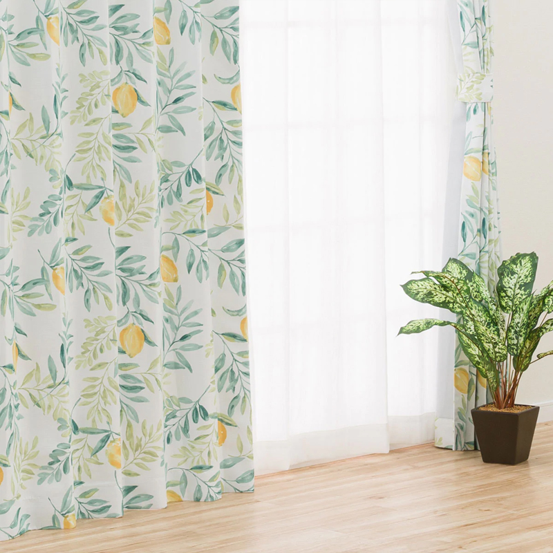 Nitori Home Curtains Bedroom Light-Blocking Curtains Lemon Leaf Design