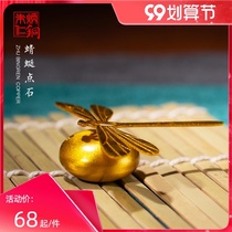 Zhu Bingren copper Dragonfly point stone office ornaments incense burner copper crafts living room creative incense burner ornaments