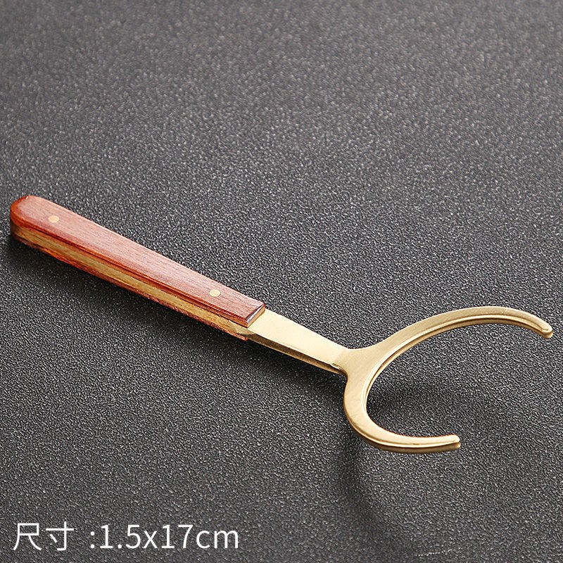 Pure copper ebony wood tea clip household teacup clip kung fu non-slip metal tweezers six gentlemen tea set accessories