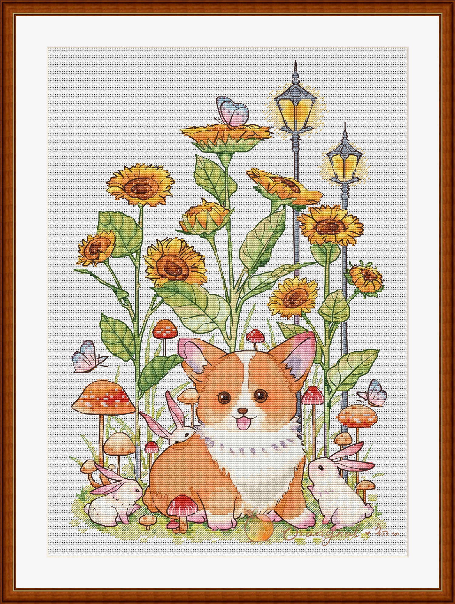 Original heart] Original cross-stitch kit DMC thread embroidery new living room cartoon European style cute sunflower corgi