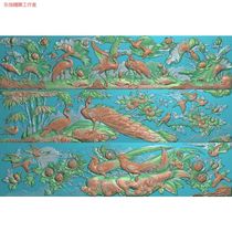 Scanned image of golden pheasant finely carved image phoenix peony peacock plum orchid bamboo chrysanthemum ancient building four seasons deep carving flower and bird HN741