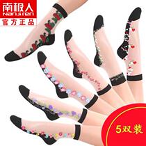 Antarctic people socks womens crystal silk rose summer ultra-thin non-slip breathable anti-snag silk mid-tube Xinjiang cotton stockings