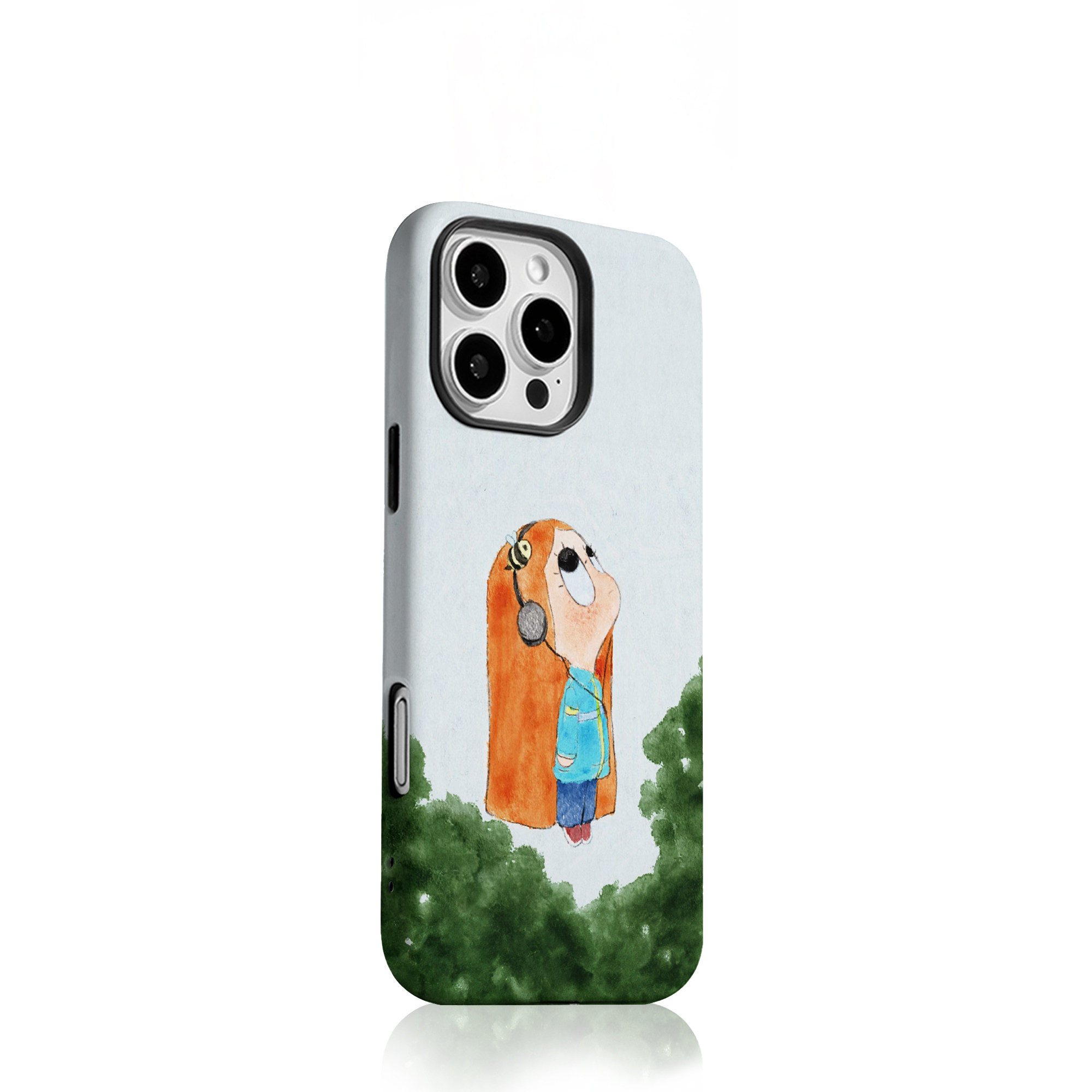 Cute Cartoon Character with Bee Headphones iPhone Case