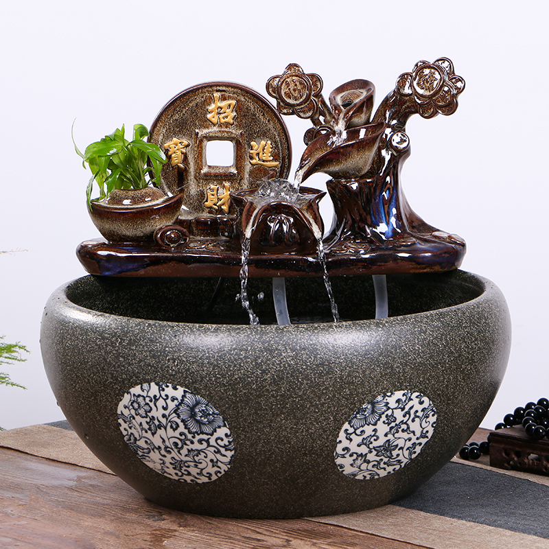 Ceramic flowing water fish tank home fountain landscaping can be small goldfish tank bowl lotus water lily basin large turtle fish basin