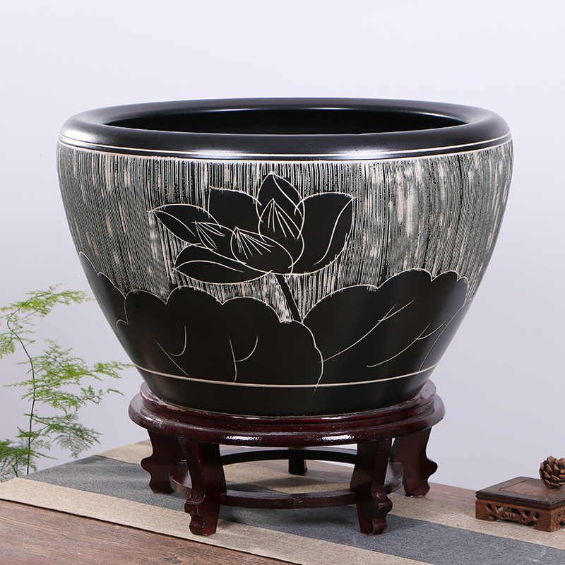 Jingdezhen ceramic fish tank large turtle fish basin household koi tank courtyard lotus tank living room decoration ornaments