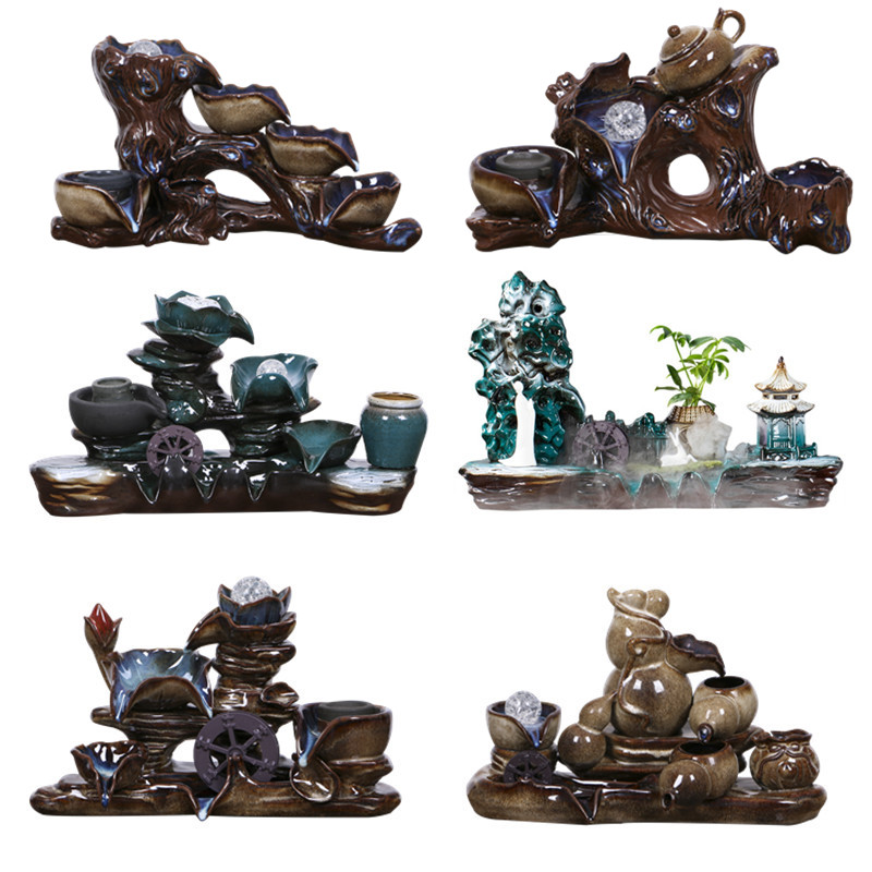 Ceramic automatic circulating flow hydroponic fish basin filter indoor fish tank oxygenation fountain waterfall lucky money landscaping ornaments