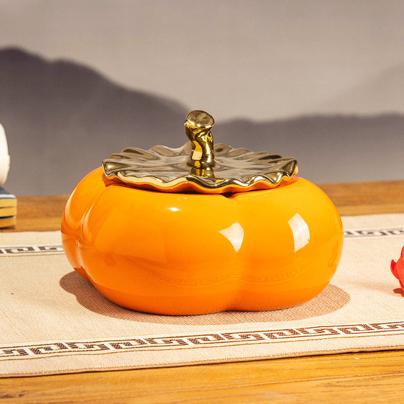 Tomatoes Ruyi New Chinese anti-fly ash with lid ceramic Tobacco Ashtray Home Living Room Tea Table Personality Trend Small Swing