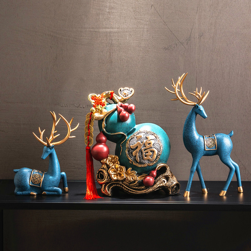 Fu word gourd ornaments turn back deer set combination lucky living room porch entrance living room TV wine cabinet decorations
