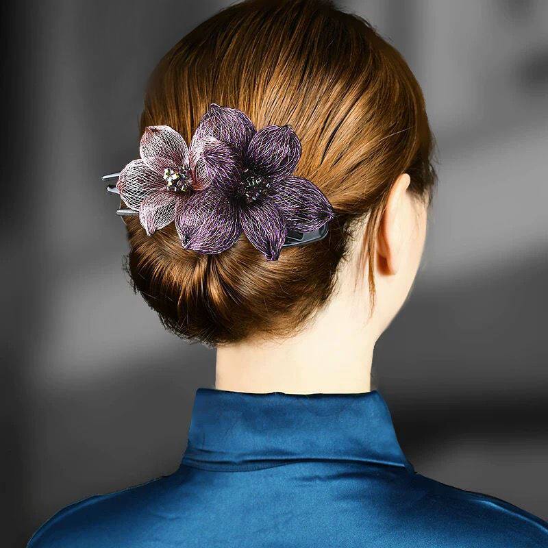 Cheongsam headdress retro coil hair large duckbill hair accessories comb insert comb double flower plate hair accessories simple hairpin ladies
