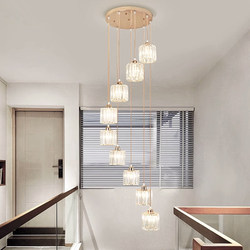 Staircase Light Crystal Luxury Apartment Loft Chandelier Living Room Duplex Villa Hollow Staircase Rotating Long Chandelier