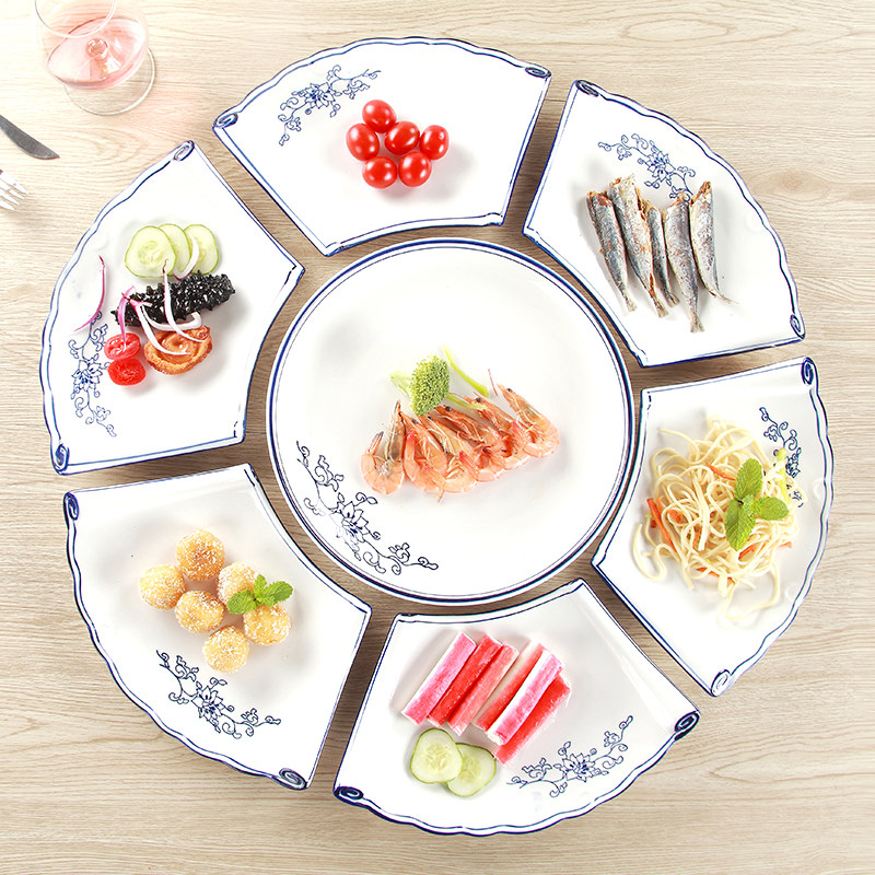 New Year's Eve dinner net red plate ceramic combination platter hotel family banquet party tableware set household fan-shaped dish dish