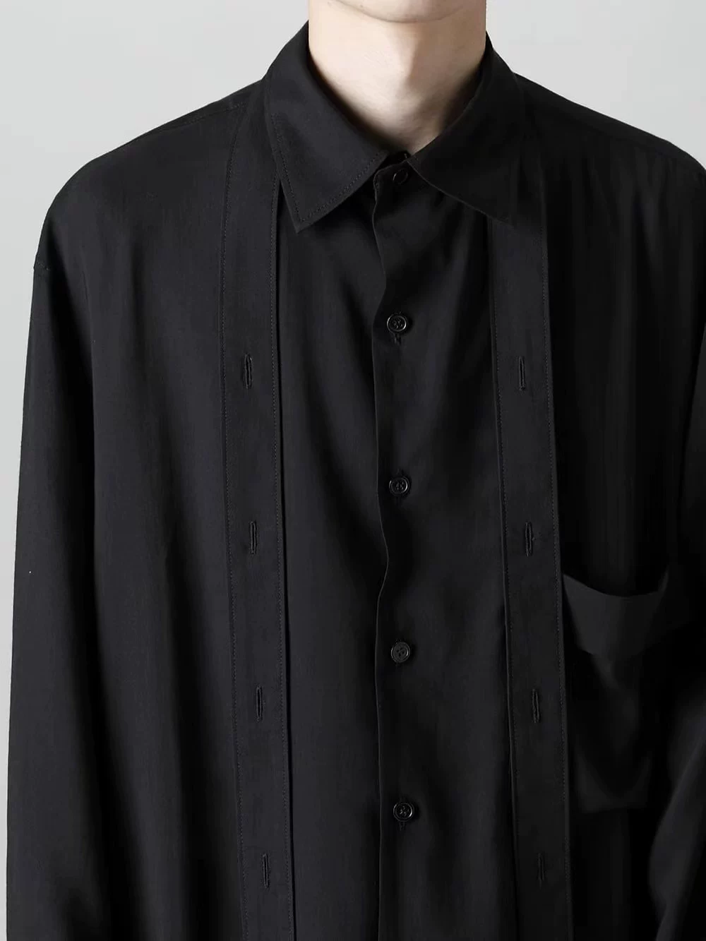 LLFYohji Yamamot Yamamoto 21AW cotton free long sleeve tie shirt black mid-length