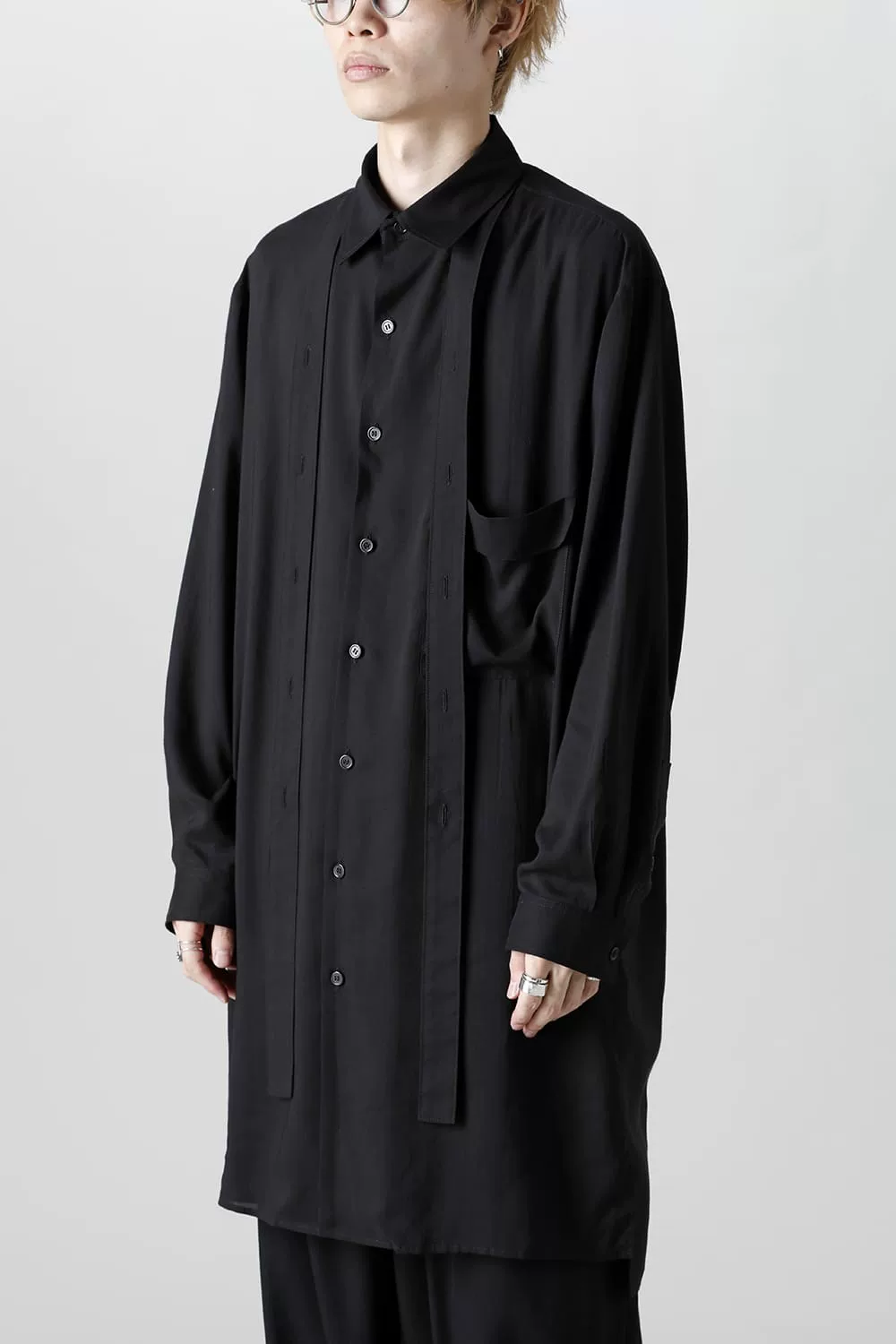 LLFYohji Yamamot Yamamoto 21AW cotton free long sleeve tie shirt black mid-length