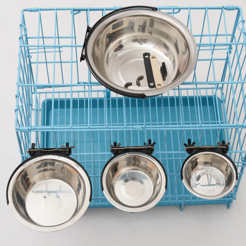 Pet Bowl Can Hang Stationary Dog Cage Bowls Stainless Steel