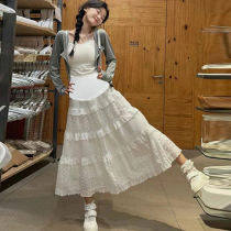 Pregnancy Woman Dress White Half Body Dress Woman Spring Summer High Waist Aa Character Large Swing Dress Mid-Length Small Sub Fluffy Cake Skirt