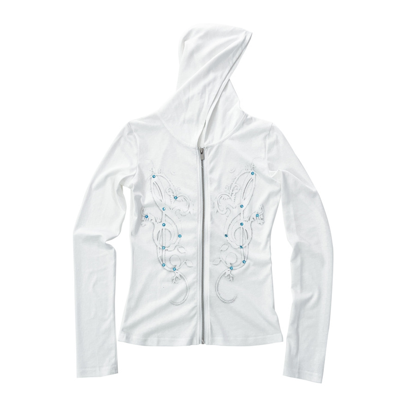 4Am Ice Diamond Sequin Hooded Sweatshirt White Zipper Long Sleeve T-Shirt Slim Fit Printed Top Women's Clothing