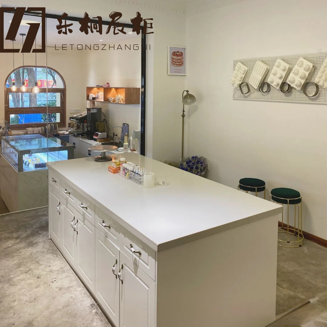 Private baking workbench custom operating table drawer quartz stone countertop cake display cabinet dessert table display cabinet