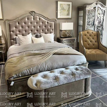 Meige Furniture French retro country master bed art Zhuyuan series bed American fabric soft package carved solid wood