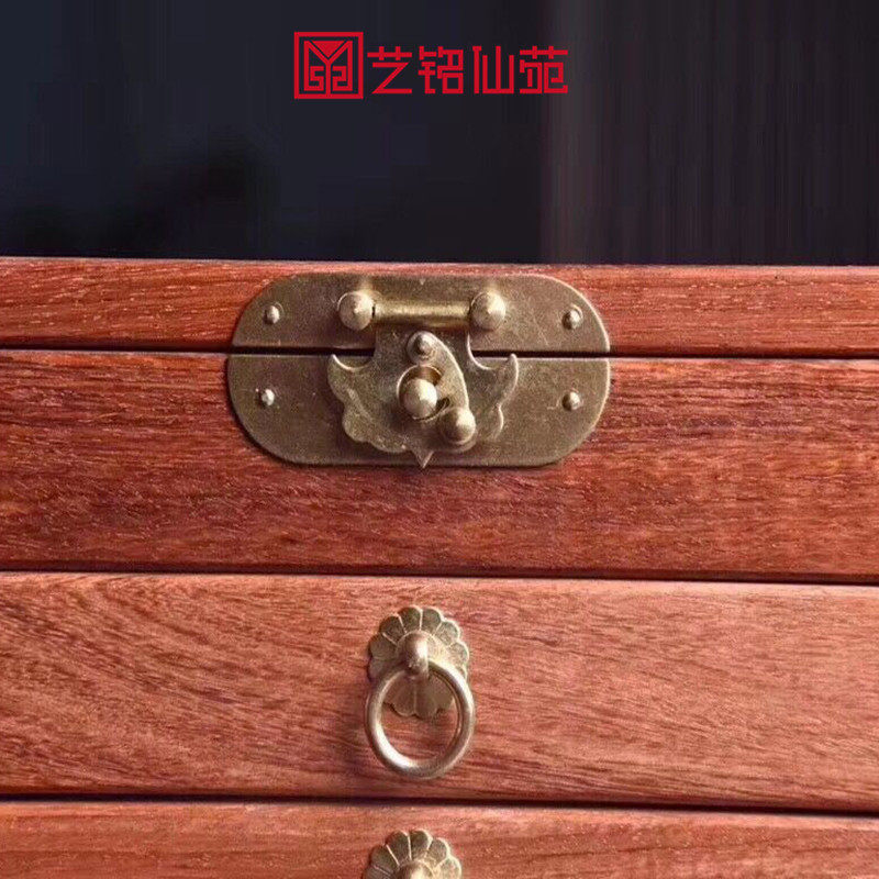 Burmese pear three-pump jewelry box bracelet jewelry jewelry box mahogany home dressing table desktop storage box