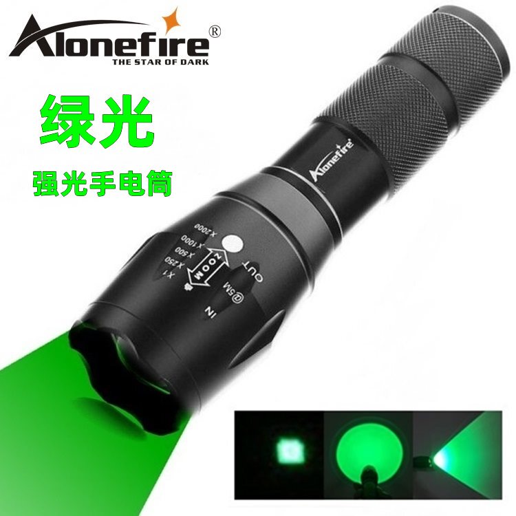 Strong Light Led Green Light Zoom Tactical Flashlight, Concentrated Aluminum Alloy Long-Range Outdoor Portable Strong Light Ultra-Bright Flashlight