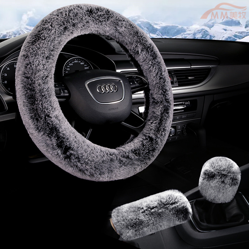 Hand feel good winter warm plush car steering wheel cover three sets versatile car handlebar sleeve gear shift handle glove hand brake sleeve