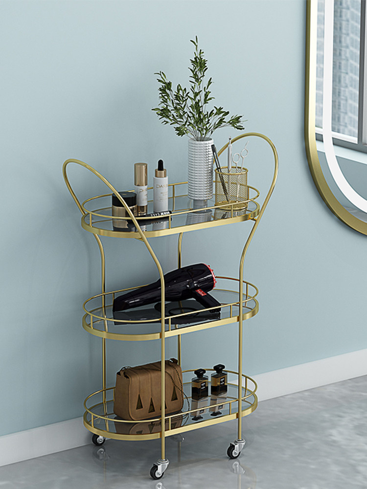 Light luxury beauty salon trolley Hair salon hot dye cart Hair salon Tempered gray glass storage supplies tool car