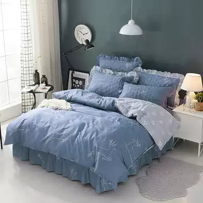 Cotton cotton padded bed skirt four-piece cotton bed cover 1 2 1 5 1 8 2 0 M bedding