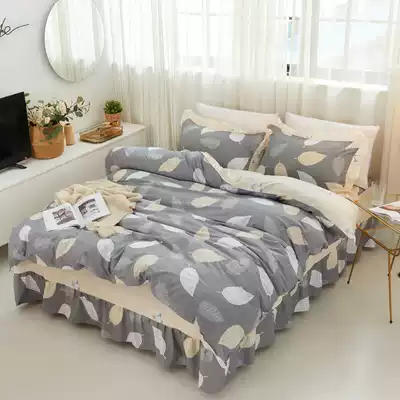 Winter 100% cotton padded thickened bed skirt four-piece cotton quilted warm bed cover bed cover Bedding