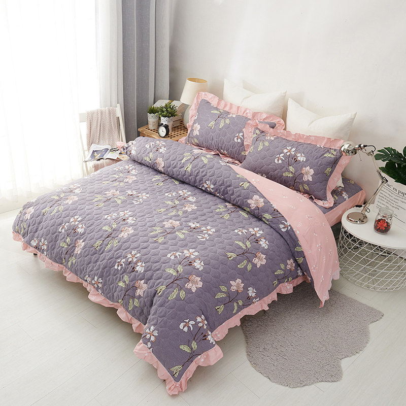 Cotton Thickened Bed Skirt Four-Piece Cotton Coat Bed Cover Sheet quilt cover Row Seam Warm Bedding