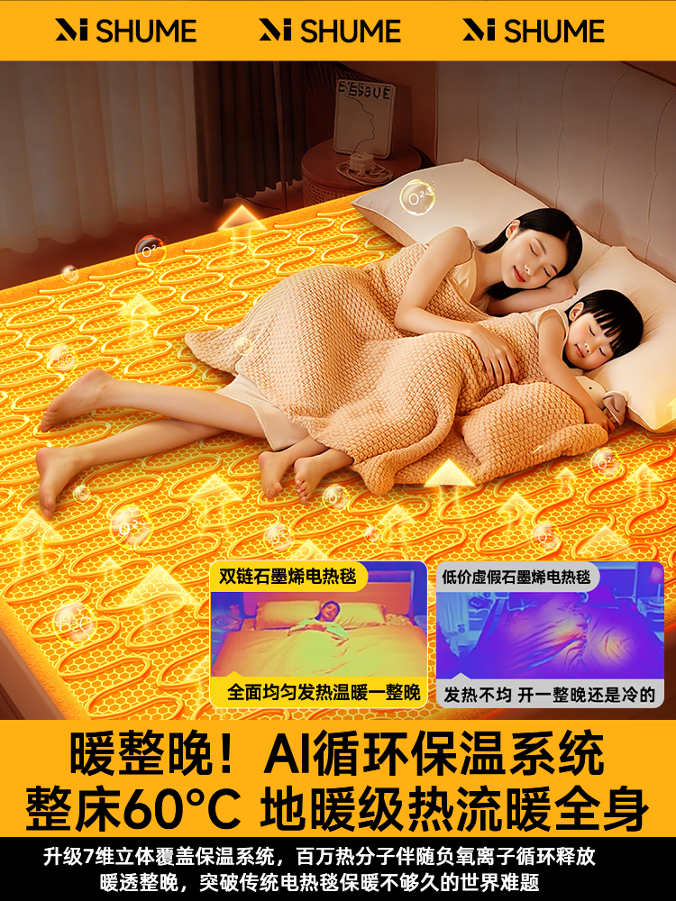 2025 New Graphene Electric Blanket, Double Control Temperature Switch, Single-Person Body Warmer, Home Use, Machine Washable