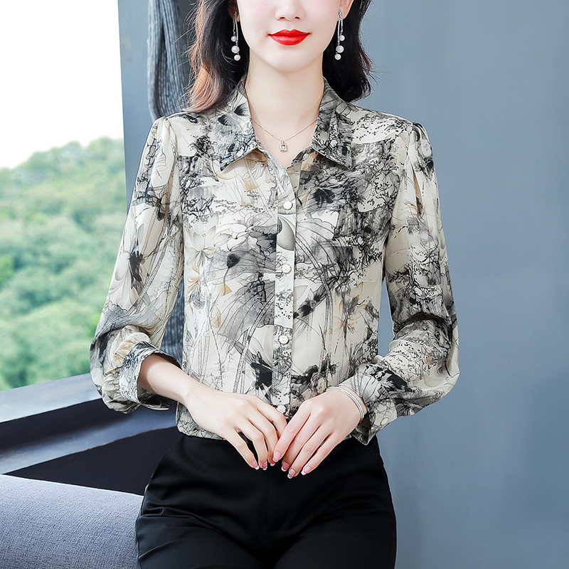 Spring Chiffon Printed Long-Sleeved Women's Shirt 2026 Spring New Korean Style Fashionable Shirt Slimming Autumn Top